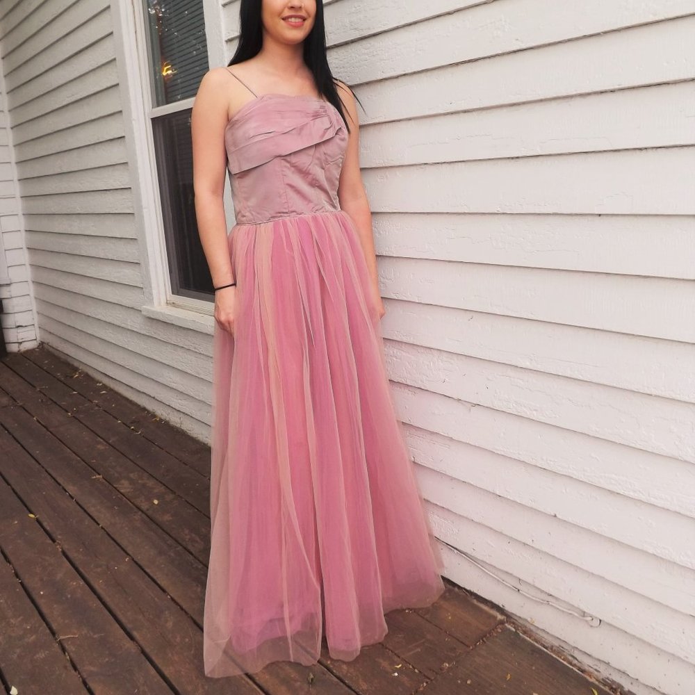 40s Pink Formal Gown Iridescent S Prom Dress